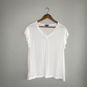 Buffalo David Bitton Women's Large Lightweight V-Neck Short Sleeve Blouse White